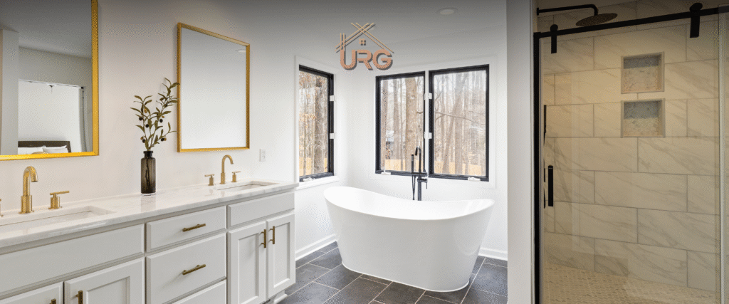 Modern affordable bathroom renovation in Sydney with white tiles and matte black tap ware