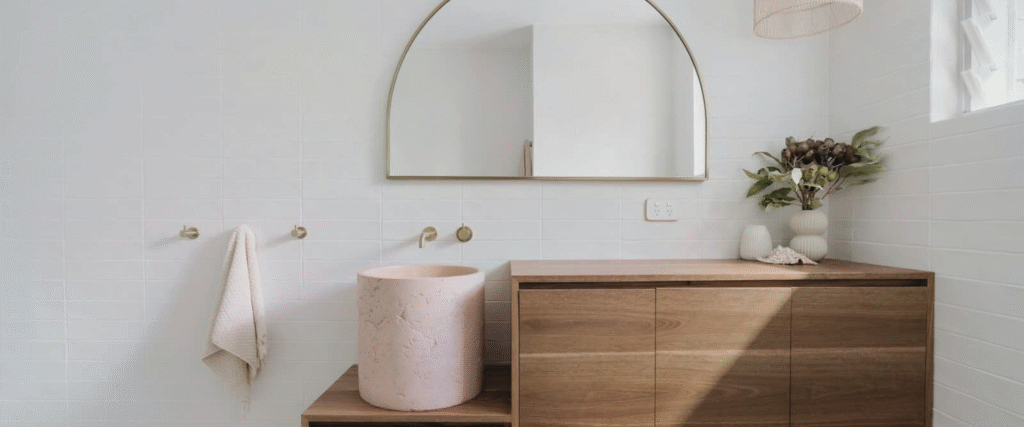 Integrated basin and vanity in luxury Sydney bathroom