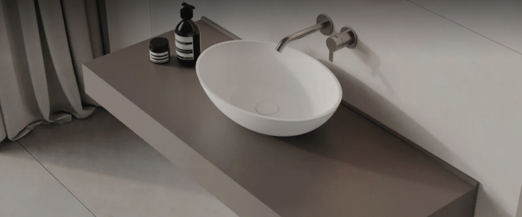 Modern wall-hung basin in Sydney apartment bathroom