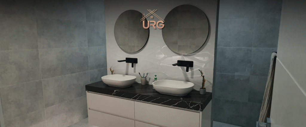 Plumbing rough‑in for wall‑hung vanity and in‑wall toilet cistern