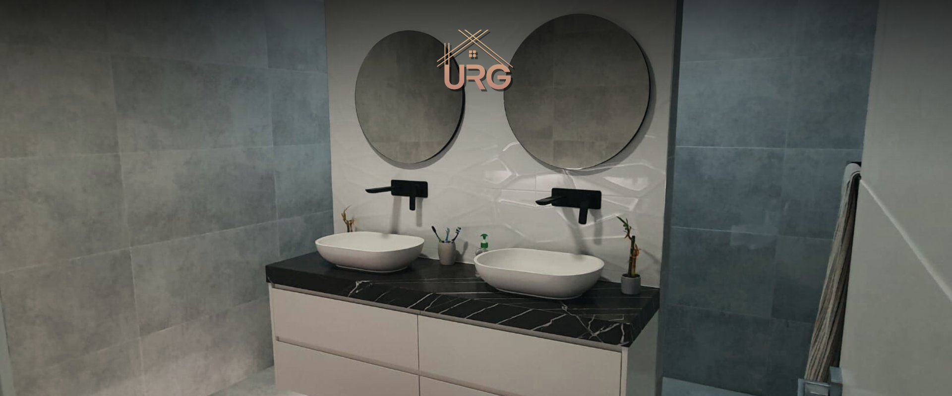Plumbing rough‑in for wall‑hung vanity and in‑wall toilet cistern